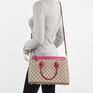 Gucci Beige/Ebony/Pink GG Supreme Coated Canvas and Leather Small Tote Bag
